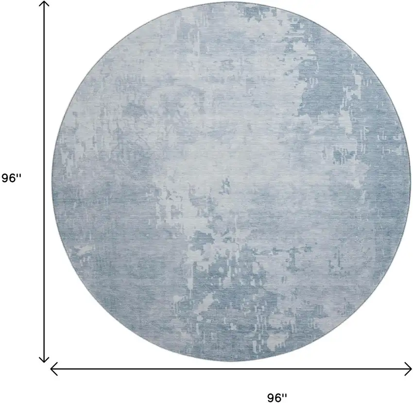 8' X 8' Sky Blue And Ivory Abstract Washable Round Rug With UV Protection Photo 9