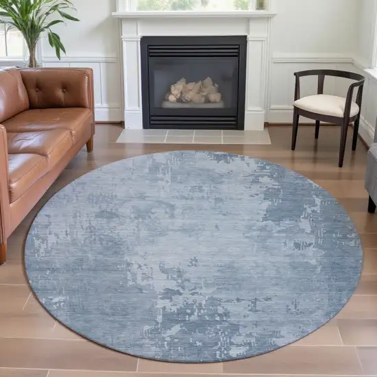 8' X 8' Sky Blue And Ivory Abstract Washable Round Rug With UV Protection Photo 4