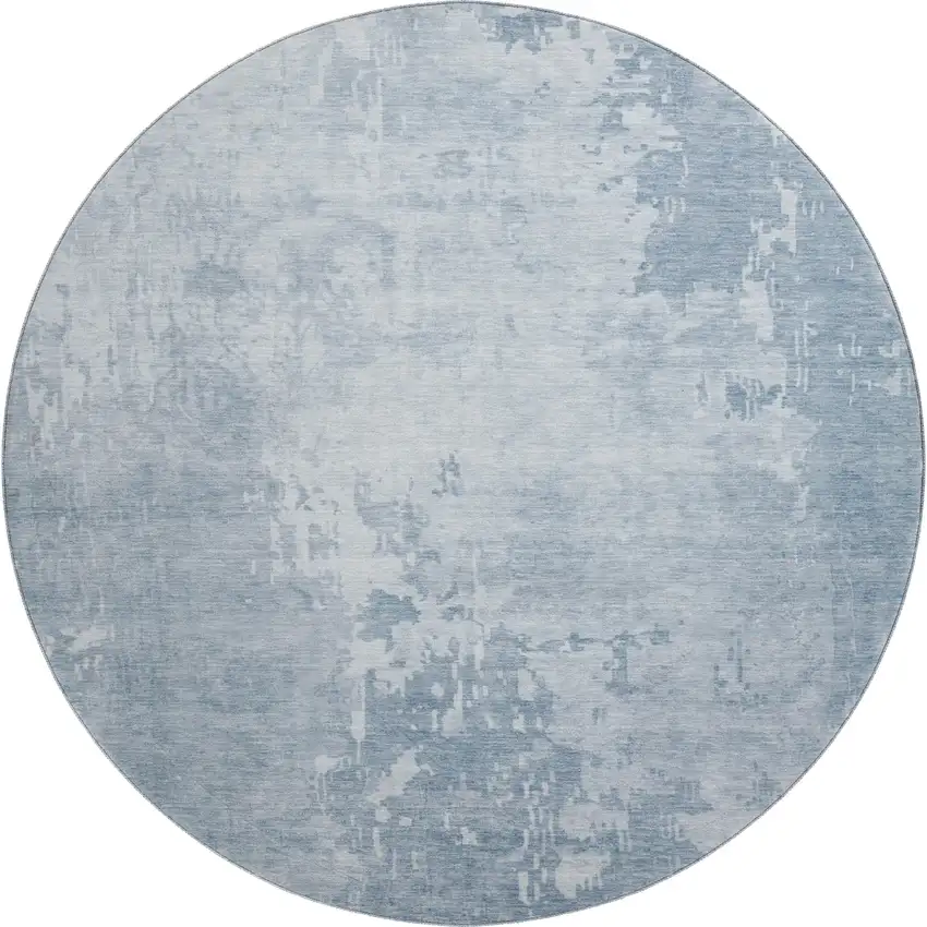 8' X 8' Sky Blue And Ivory Abstract Washable Round Rug With UV Protection Photo 1