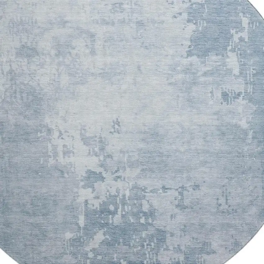 8' X 8' Sky Blue And Ivory Abstract Washable Round Rug With UV Protection Photo 2