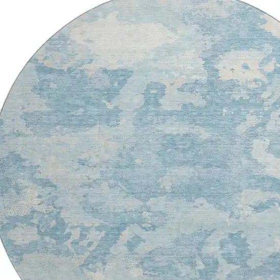 8' X 8' Sky Blue And Ivory Abstract Washable Round Rug With UV Protection Photo 2