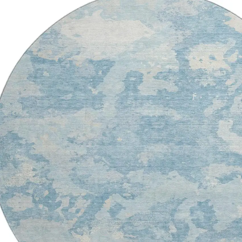8' X 8' Sky Blue And Ivory Abstract Washable Round Rug With UV Protection Photo 2