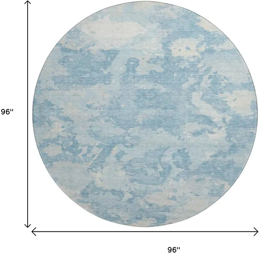 8' X 8' Sky Blue And Ivory Abstract Washable Round Rug With UV Protection Photo 9