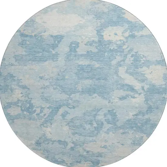 8' X 8' Sky Blue And Ivory Abstract Washable Round Rug With UV Protection Photo 3