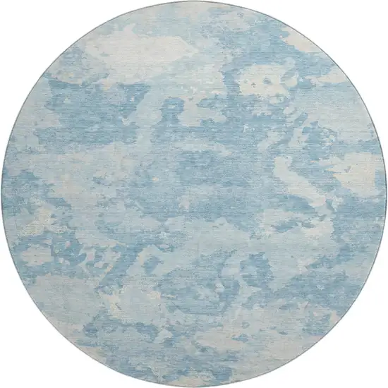 8' X 8' Sky Blue And Ivory Abstract Washable Round Rug With UV Protection Photo 1