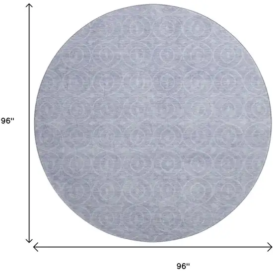 8' X 8' Sky Blue And Ivory Geometric Washable Round Rug With UV Protection Photo 9