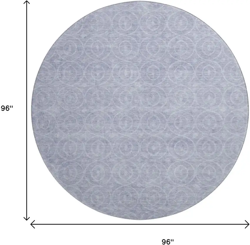 8' X 8' Sky Blue And Ivory Geometric Washable Round Rug With UV Protection Photo 9