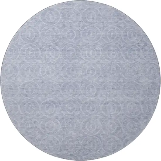 8' X 8' Sky Blue And Ivory Geometric Washable Round Rug With UV Protection Photo 3