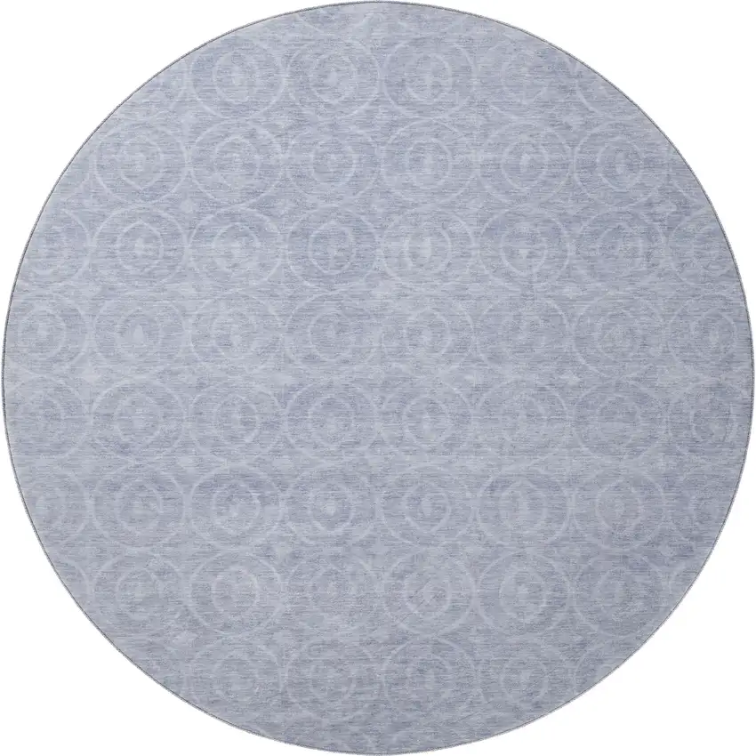 8' X 8' Sky Blue And Ivory Geometric Washable Round Rug With UV Protection Photo 3