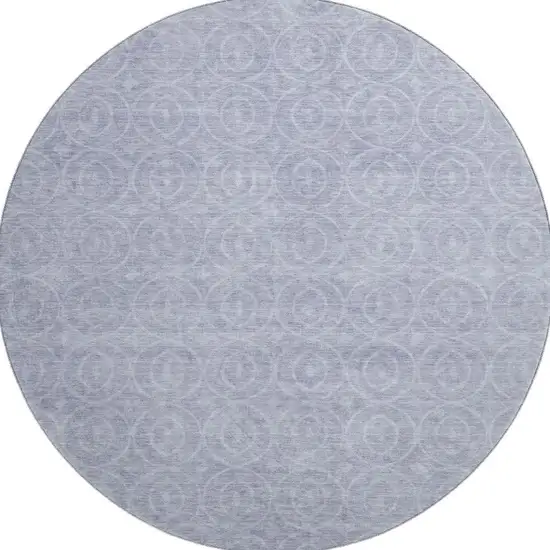 8' X 8' Sky Blue And Ivory Geometric Washable Round Rug With UV Protection Photo 2