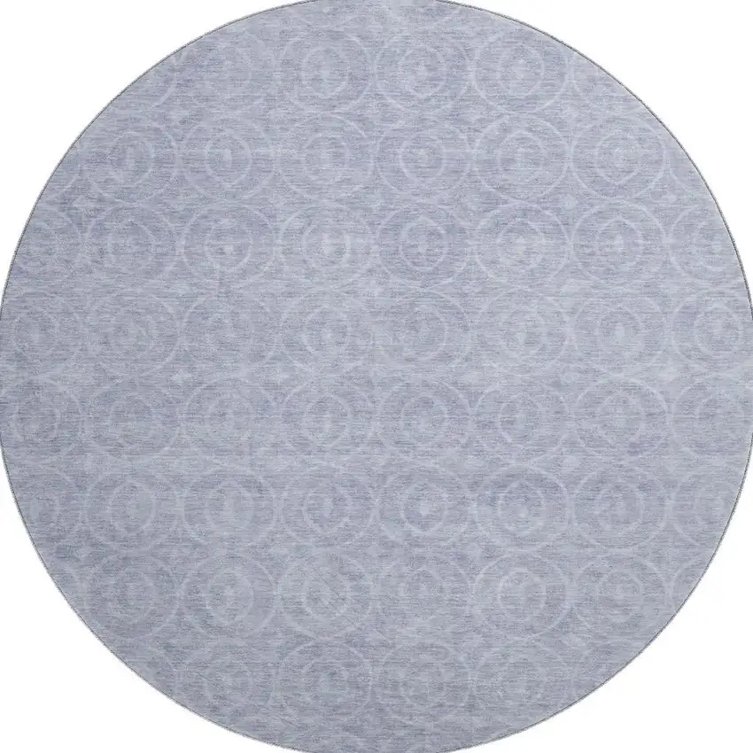 8' X 8' Sky Blue And Ivory Geometric Washable Round Rug With UV Protection Photo 2