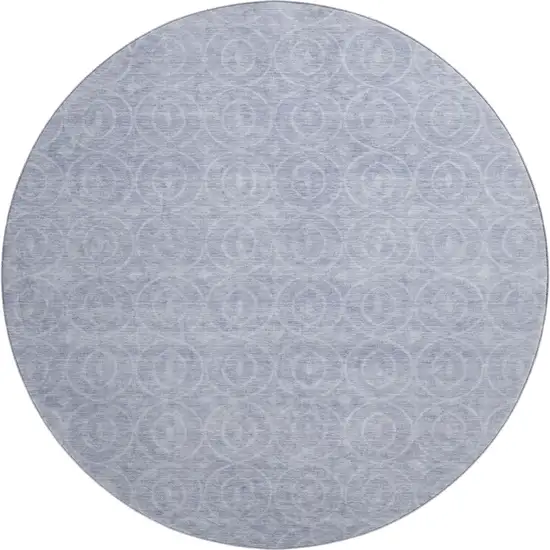 8' X 8' Sky Blue And Ivory Geometric Washable Round Rug With UV Protection Photo 1
