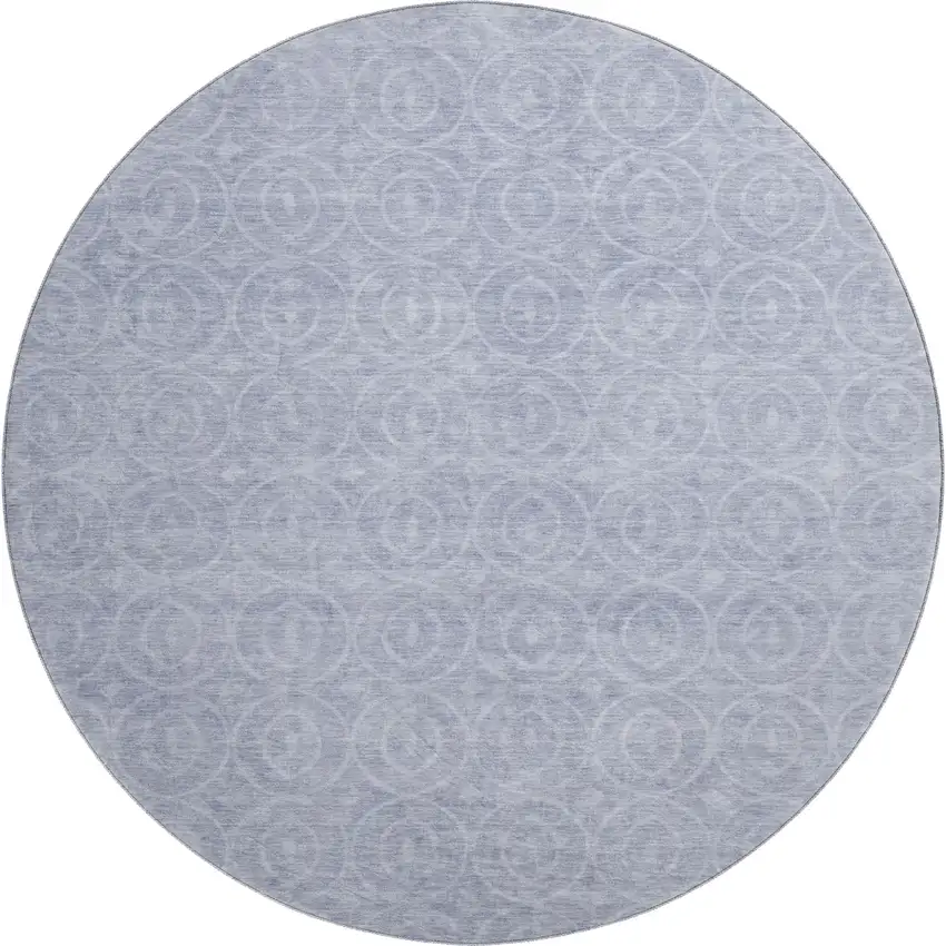 8' X 8' Sky Blue And Ivory Geometric Washable Round Rug With UV Protection Photo 1