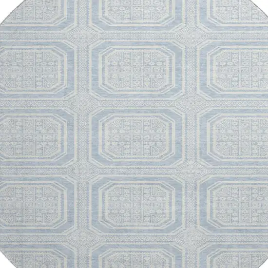 8' X 8' Sky Blue And Ivory Geometric Washable Round Rug With UV Protection Photo 2