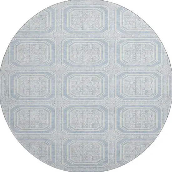 8' X 8' Sky Blue And Ivory Geometric Washable Round Rug With UV Protection Photo 3