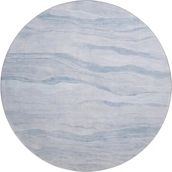 8' X 8' Sky Blue And Ivory Striped Washable Round Rug With UV Protection Photo 1