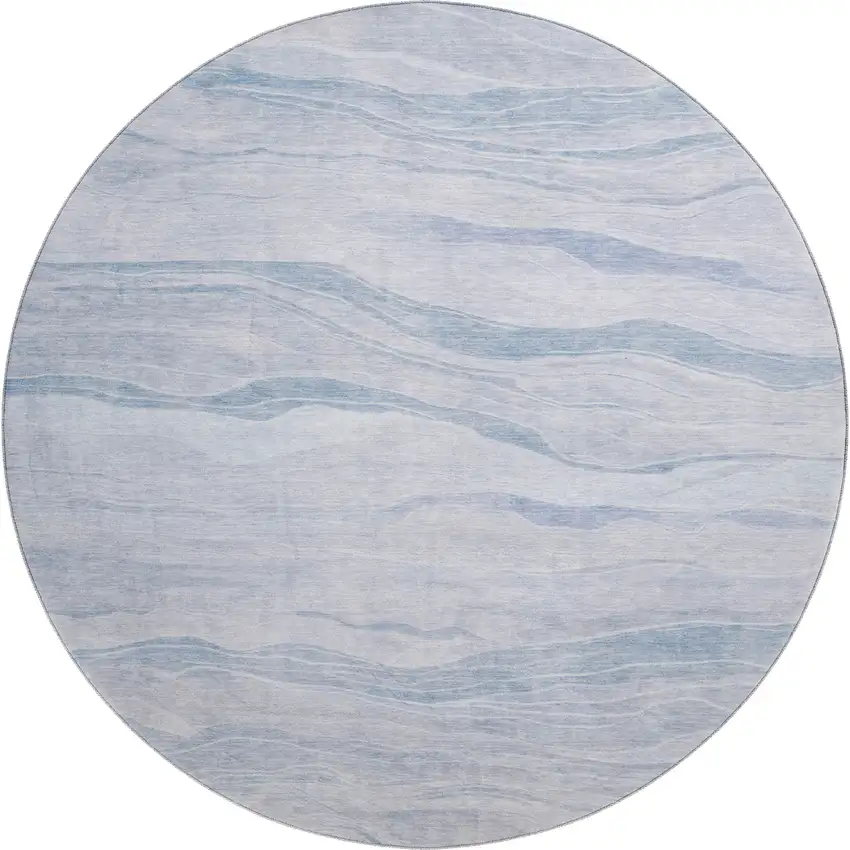 8' X 8' Sky Blue And Ivory Striped Washable Round Rug With UV Protection Photo 1