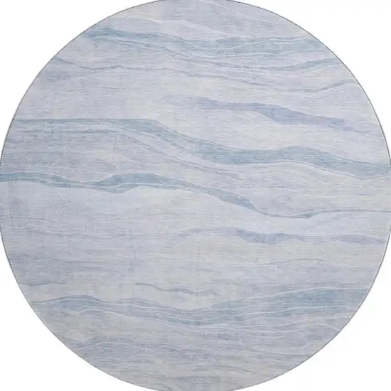 8' X 8' Sky Blue And Ivory Striped Washable Round Rug With UV Protection Photo 3