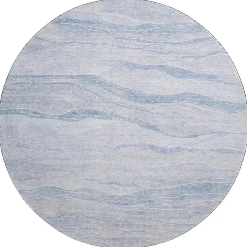 8' X 8' Sky Blue And Ivory Striped Washable Round Rug With UV Protection Photo 3