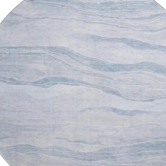 8' X 8' Sky Blue And Ivory Striped Washable Round Rug With UV Protection Photo 2