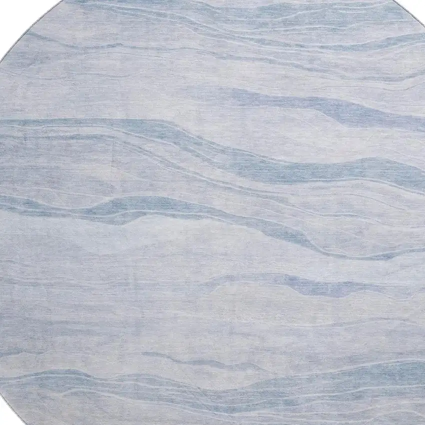 8' X 8' Sky Blue And Ivory Striped Washable Round Rug With UV Protection Photo 2