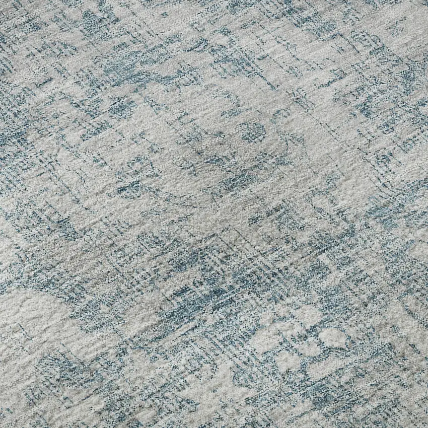 8' X 8' Sky Blue And Silver Oriental Washable Round Rug With UV Protection Photo 8