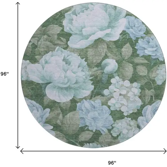 8' X 8' Sky Blue And Taupe Floral Washable Round Rug With UV Protection Photo 9