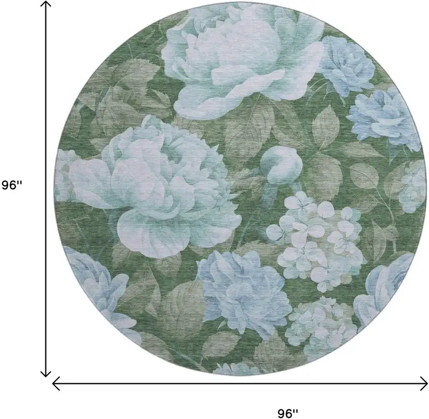 8' X 8' Sky Blue And Taupe Floral Washable Round Rug With UV Protection Photo 9