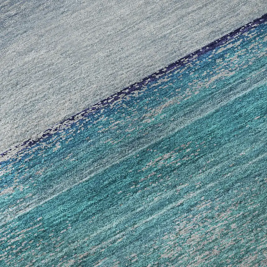 8' X 8' Sky Blue Beige And Ivory Striped Washable Round Rug With UV Protection Photo 8