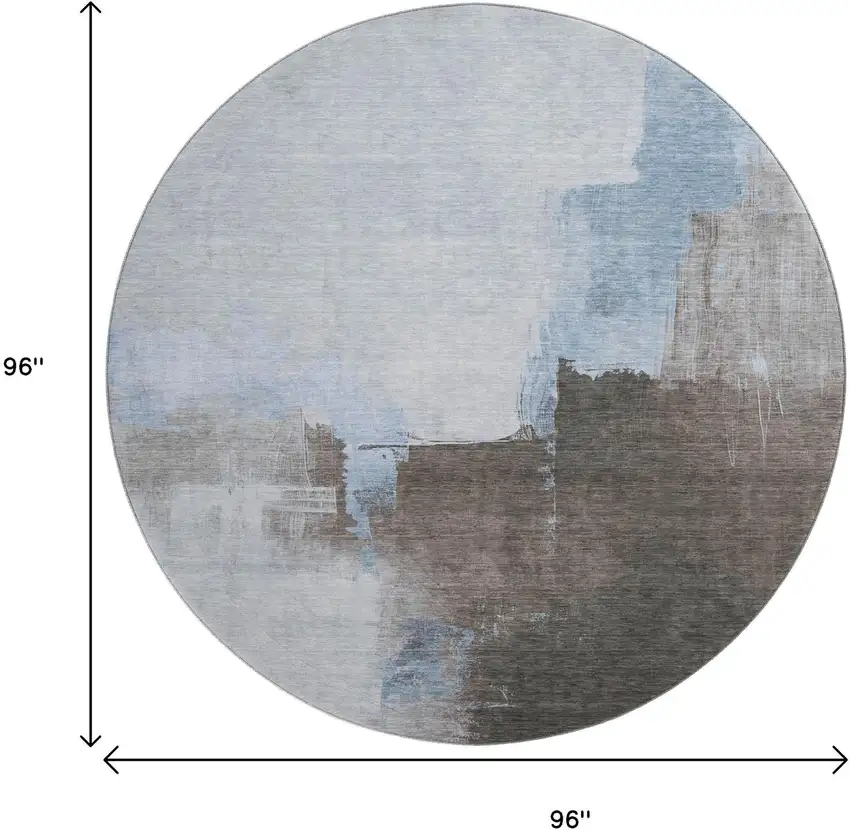 8' X 8' Sky Blue Chocolate And Taupe Abstract Washable Round Rug With UV Protection Photo 9