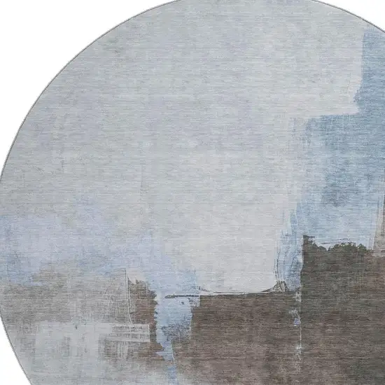 8' X 8' Sky Blue Chocolate And Taupe Abstract Washable Round Rug With UV Protection Photo 2