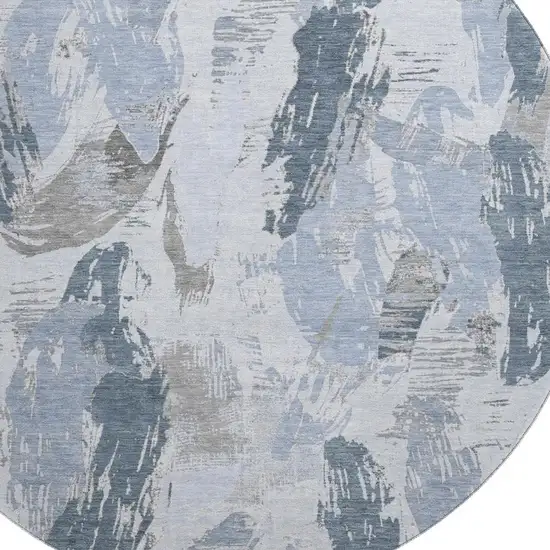 8' X 8' Sky Blue Gray And Ivory Abstract Washable Round Rug With UV Protection Photo 2