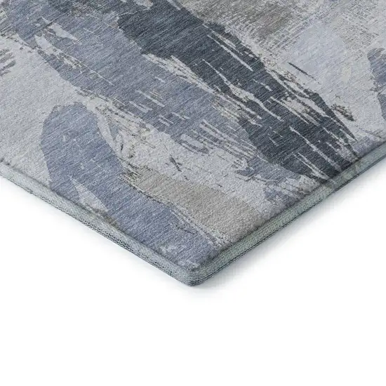 8' X 8' Sky Blue Gray And Ivory Abstract Washable Round Rug With UV Protection Photo 6