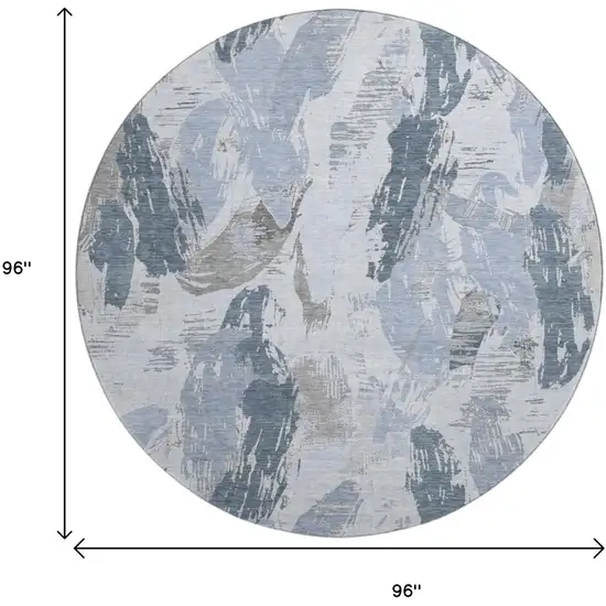 8' X 8' Sky Blue Gray And Ivory Abstract Washable Round Rug With UV Protection Photo 9