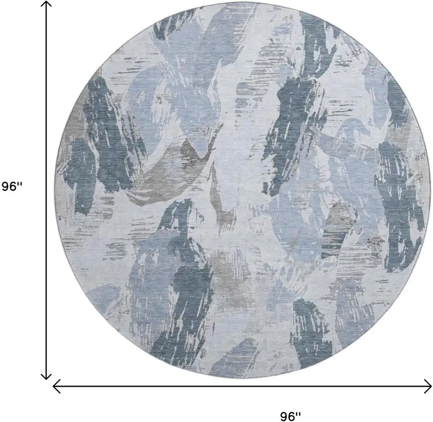8' X 8' Sky Blue Gray And Ivory Abstract Washable Round Rug With UV Protection Photo 9