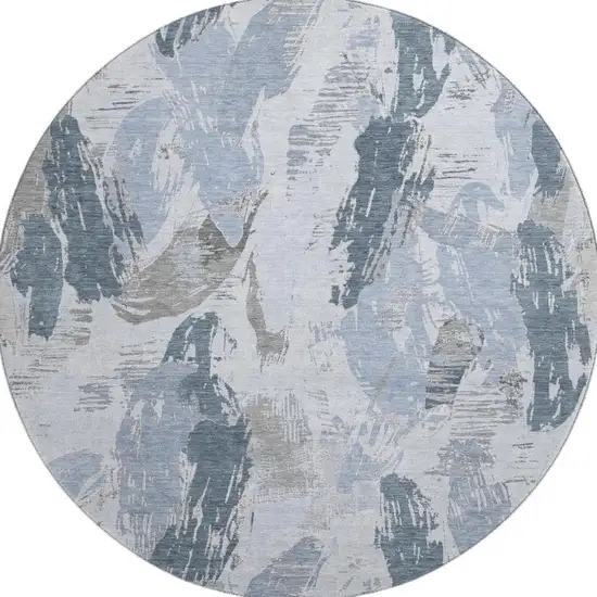 8' X 8' Sky Blue Gray And Ivory Abstract Washable Round Rug With UV Protection Photo 3