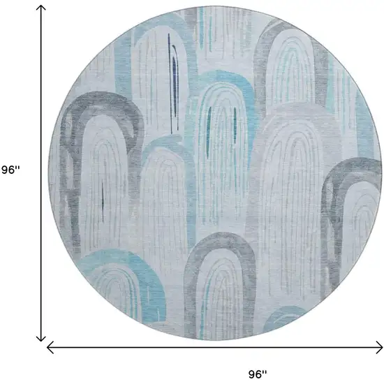 8' X 8' Sky Blue Gray And Silver Geometric Washable Round Rug With UV Protection Photo 9