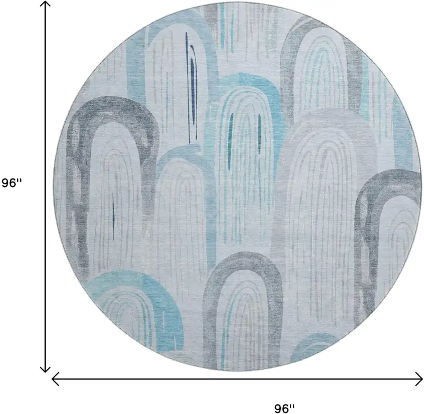 8' X 8' Sky Blue Gray And Silver Geometric Washable Round Rug With UV Protection Photo 9