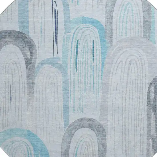 8' X 8' Sky Blue Gray And Silver Geometric Washable Round Rug With UV Protection Photo 2