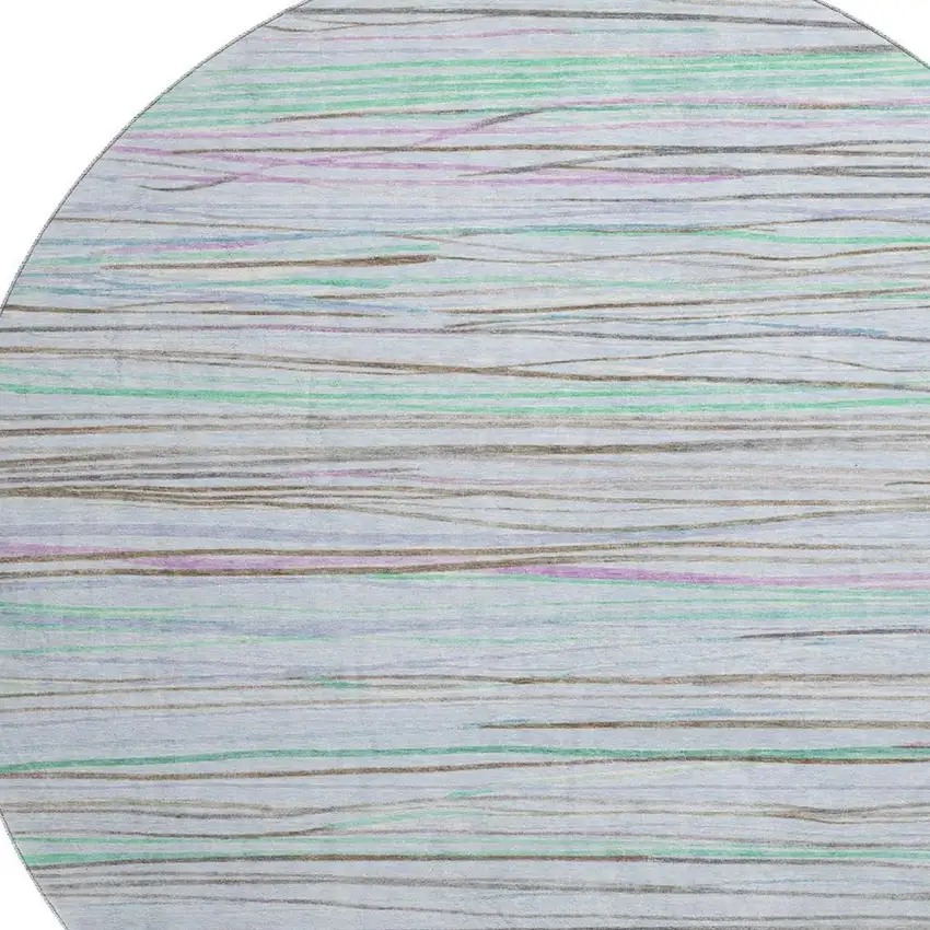 8' X 8' Sky Blue Green And Purple Striped Washable Round Rug With UV Protection Photo 2