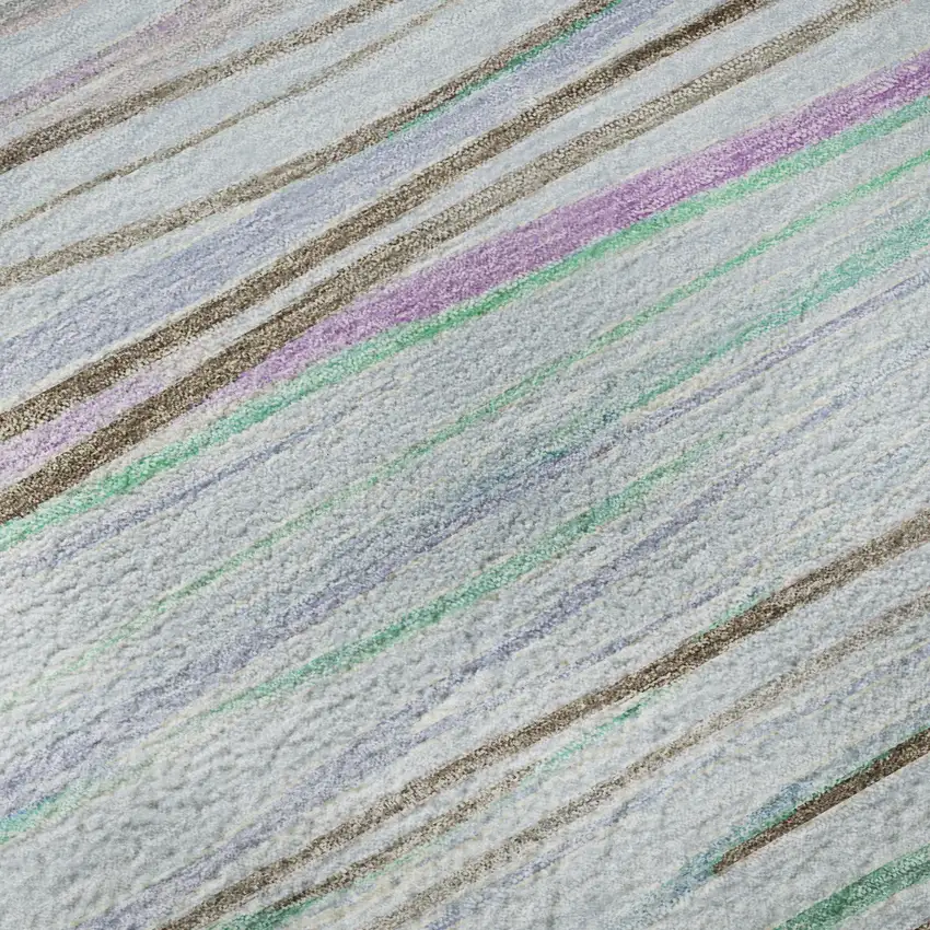 8' X 8' Sky Blue Green And Purple Striped Washable Round Rug With UV Protection Photo 8