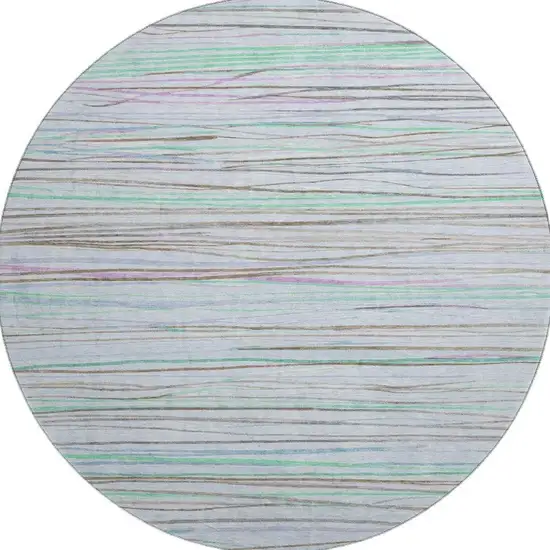 8' X 8' Sky Blue Green And Purple Striped Washable Round Rug With UV Protection Photo 3