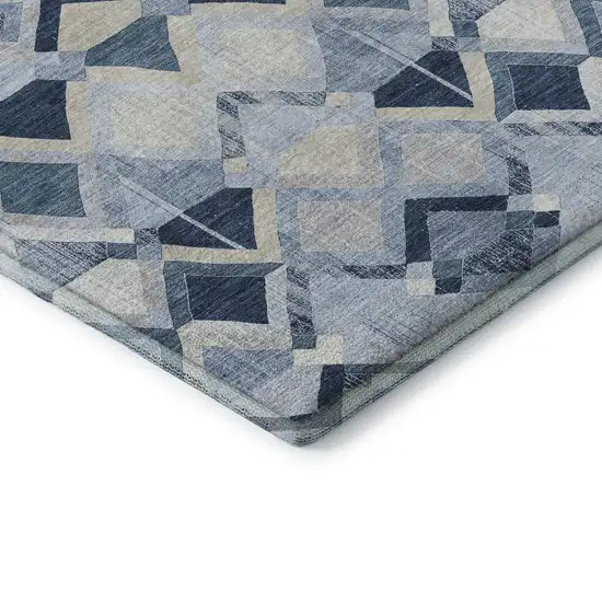 8' X 8' Sky Blue Ivory And Gray Geometric Washable Round Rug With UV Protection Photo 6