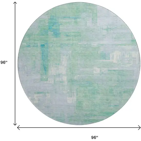 8' X 8' Sky Blue Ivory And Teal Abstract Washable Round Rug With UV Protection Photo 9