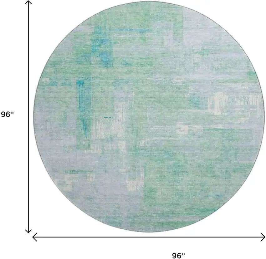 8' X 8' Sky Blue Ivory And Teal Abstract Washable Round Rug With UV Protection Photo 9