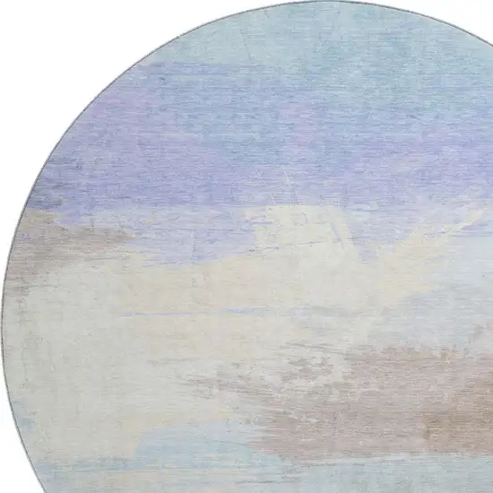 8' X 8' Sky Blue Lavender And Beige Abstract Washable Round Rug With UV Protection Photo 2