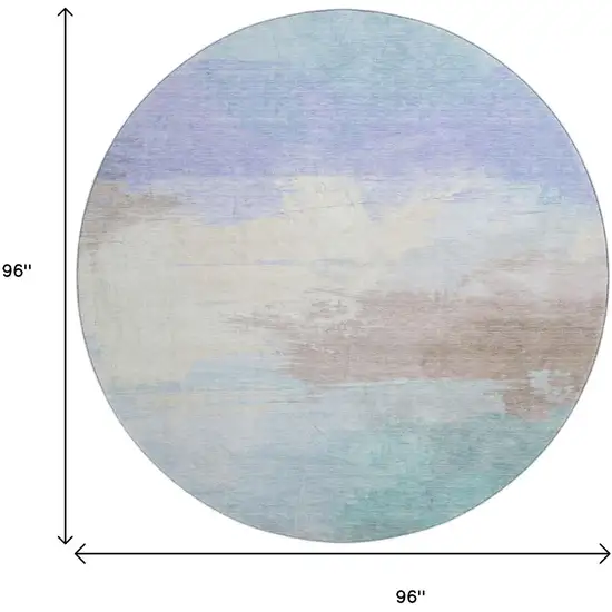 8' X 8' Sky Blue Lavender And Beige Abstract Washable Round Rug With UV Protection Photo 9
