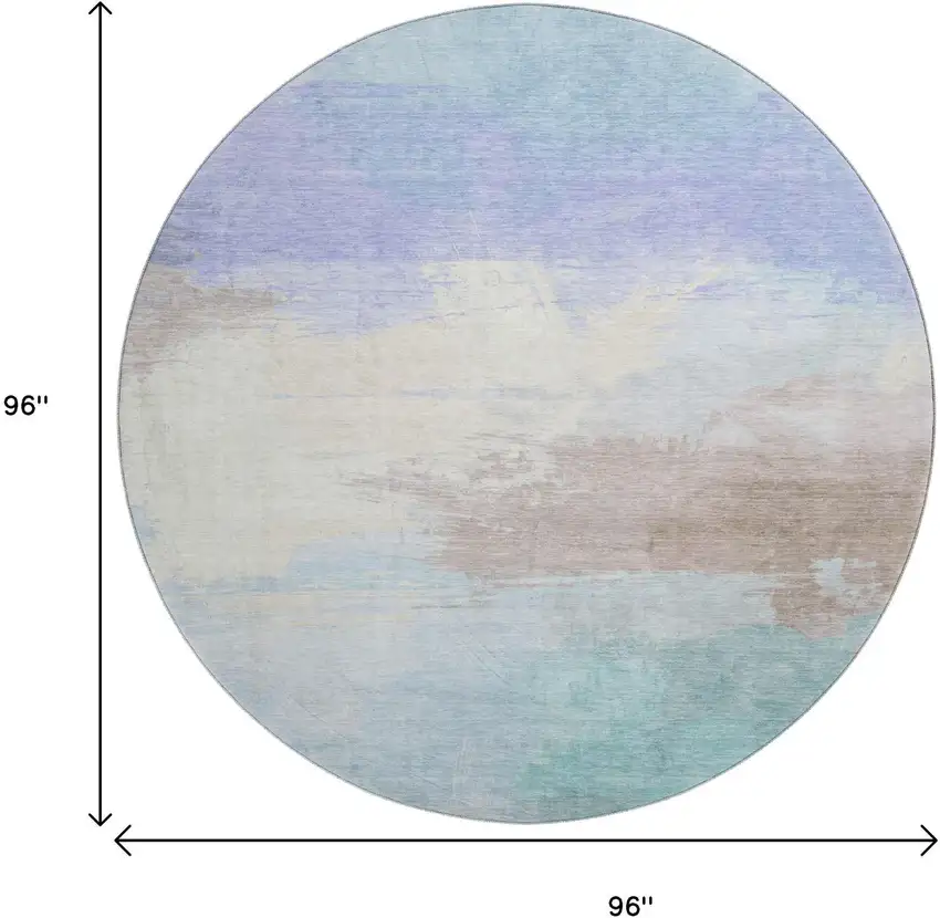8' X 8' Sky Blue Lavender And Beige Abstract Washable Round Rug With UV Protection Photo 9