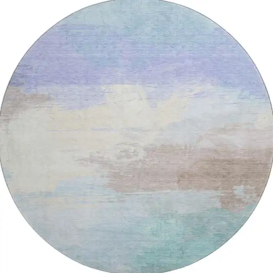 8' X 8' Sky Blue Lavender And Beige Abstract Washable Round Rug With UV Protection Photo 3