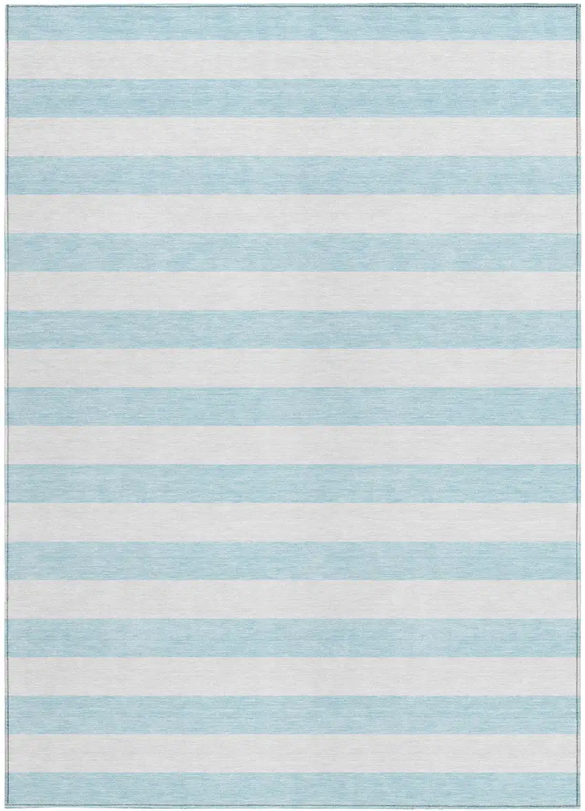 3' X 4' Sky Blue Striped Washable Non Skid Indoor Outdoor Area Rug Photo 5